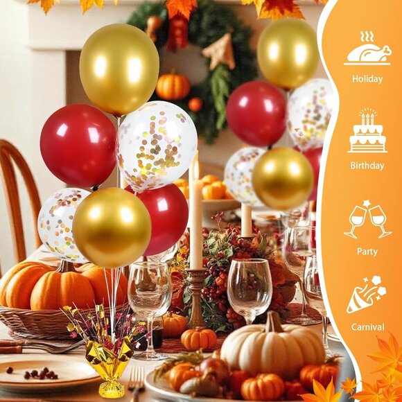 Thanksgiving Balloon Stands Table Centerpieces Red Gold Confetti Kit for 4 Table - Picture 4 of 8